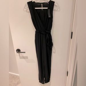 Lulus Take On the Day Black Sleeveless Surplice Jumpsuit (NWT)